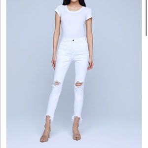 L’agence frayed crop white jeans